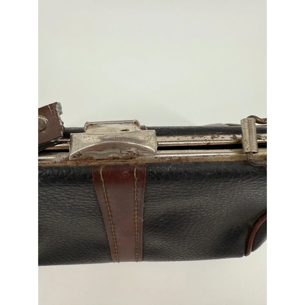 Vintage‎ Black Leather Clutch Purse Kiss Lock Frame Small Bag Women